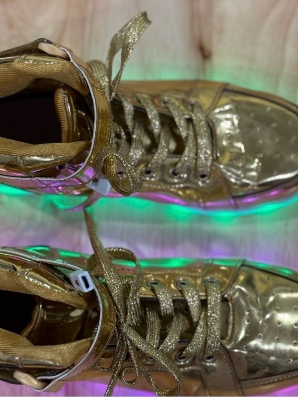 Gold Light-Up Sneakers with Multicolor LED Soles - Picture 6 of 7